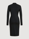 Chic Contrast Color Panel Long Sleeve Mid-Length Dress for Women