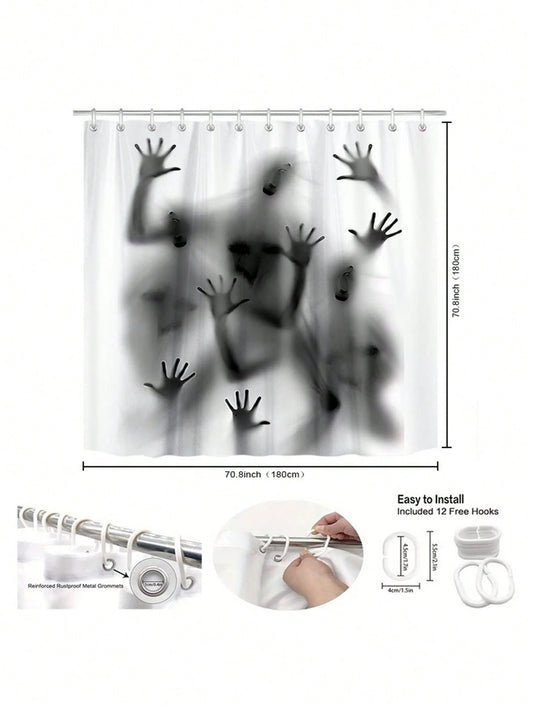 Halloween Haunt Waterproof Shower Curtain Set: Spooky Bathroom Decor with 12 Shower Hooks