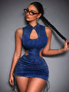 Chic & Sexy Keyhole Neck Ruched Denim Dress for Stylish Women