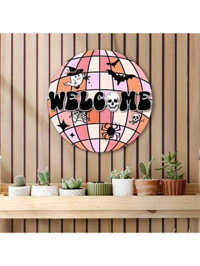 Spooky Elegance: Metal Skull Disco Ball Welcome Sign for Halloween & Holiday Decor