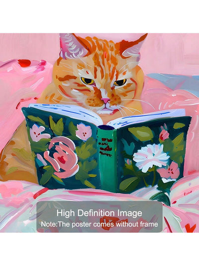 Whimsical Wisdom: 3-Piece Cute Cat Reading Art Poster Set for Trendy Home Decor