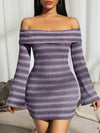 Effortlessly Chic: Off-Shoulder Striped Fitted Mini Dress for Casual Elegance