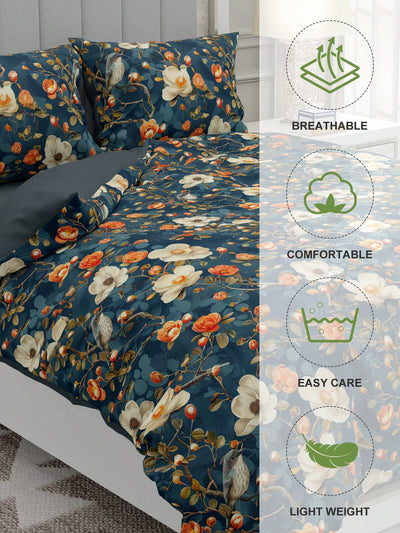 Floral Dreams Printed Duvet Cover Set: Soft, Skin-Friendly, and Machine Washable - Perfect for Twin, Queen, and King Size Beds