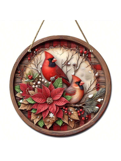 Heartfelt North American Cardinals Round Wooden Door Decor - Cherish Loved Ones in Style