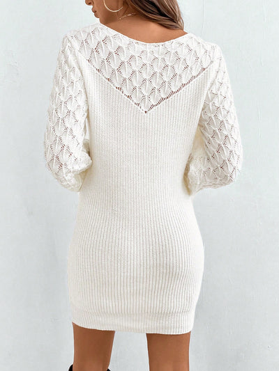 Chic Autumn-Winter Hollow Out Knitted Dress – Embrace French Fashion Elegance