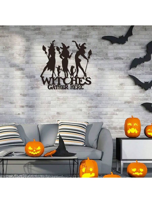 Enchanting Witches' Gathering Metal Sign - Vintage Halloween Farmhouse Wall Art & Autumn Decor