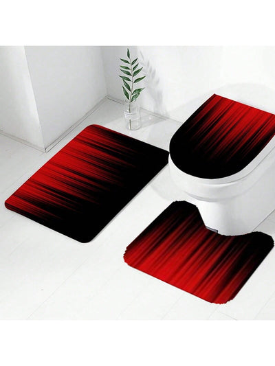 Chic Red and Black Gradient Bathroom Set: Shower Curtain, Rug, Toilet Seat Cover, Bath Mat - Perfect Home Tub Accessories