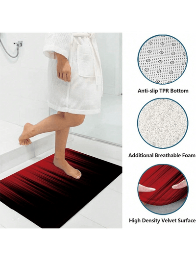 Chic Red and Black Gradient Bathroom Set: Shower Curtain, Rug, Toilet Seat Cover, Bath Mat - Perfect Home Tub Accessories