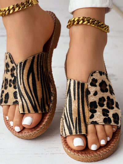 Women's Fashionable Summer Leopard Patchwork Slip-On Sandals