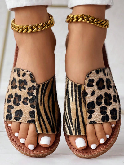 Women's Fashionable Summer Leopard Patchwork Slip-On Sandals