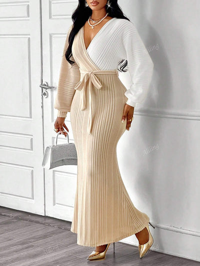 Elegance Defined: Two-Tone Batwing Sleeve Mermaid Dress