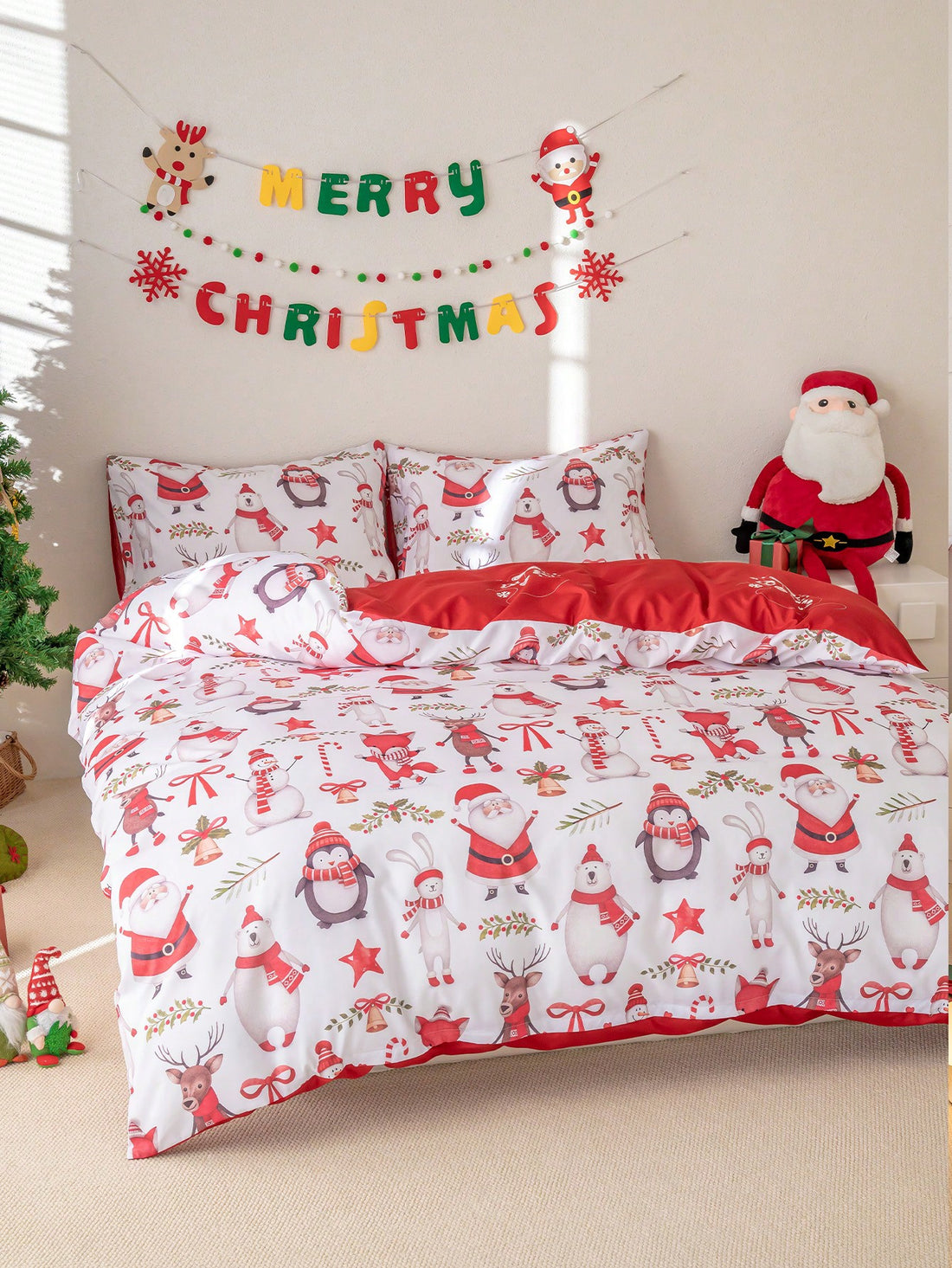 Experience the joy and warmth of the holiday season with our Festive Holiday Cheer Duvet Cover Set. Made from high-quality polyester, this 3-piece set features a charming Christmas print that will bring a delightful touch to your bedroom. Transform your sleep space into a festive wonderland with our duvet cover set.