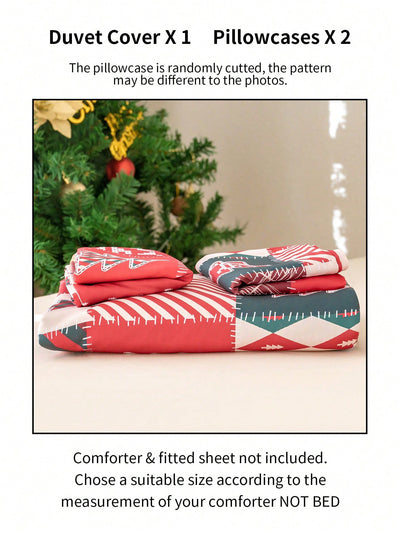 Sleigh Bells and Snowflakes: 3pc Christmas Polyester Printed Quilt Cover Set