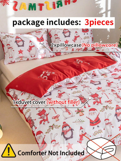 Festive Holiday Cheer: 3-Piece Christmas Polyester Printed Duvet Cover Set