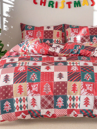 Sleigh Bells and Snowflakes: 3pc Christmas Polyester Printed Quilt Cover Set