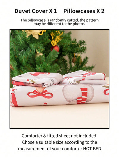 Festive Holiday Cheer: 3-Piece Christmas Polyester Printed Duvet Cover Set