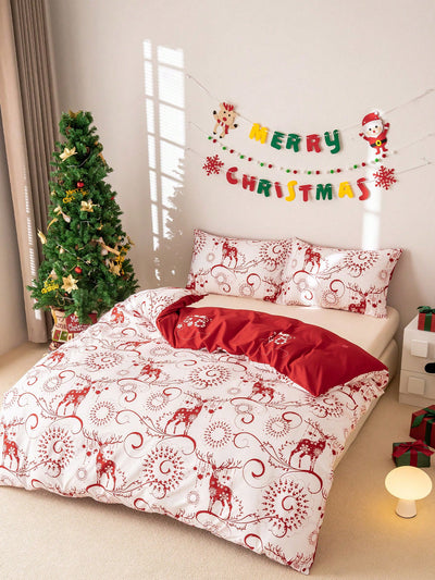 Festive Holiday Cheer: 3 Piece Christmas Polyester Printed Duvet Cover Set