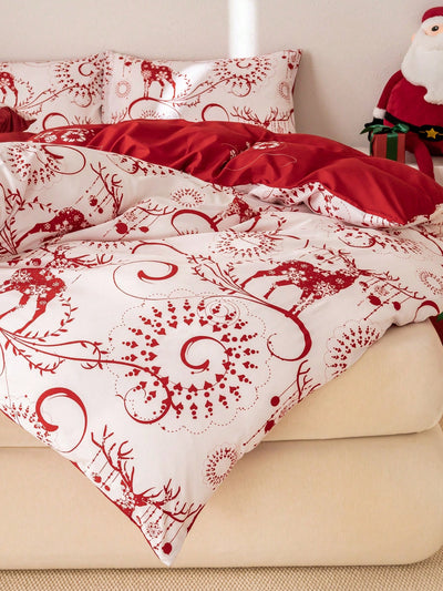 Festive Holiday Cheer: 3 Piece Christmas Polyester Printed Duvet Cover Set