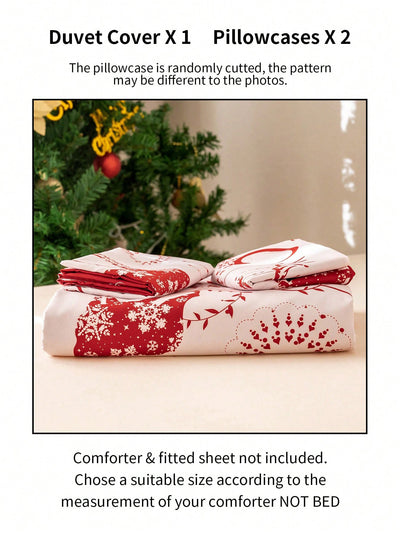 Festive Holiday Cheer: 3 Piece Christmas Polyester Printed Duvet Cover Set