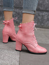 Step Out in Style with Pink Bowknot Pointed Toe High Heel Ankle Boots