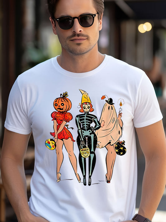 Vintage Pumpkin Halloween Witch Pin Men's T-Shirt: A Spooky Style Statement