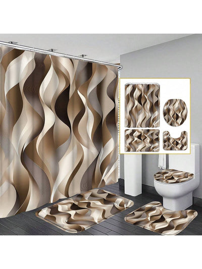 Sun and Ocean Modern Art Bathroom Shower Curtain Set with Accessories