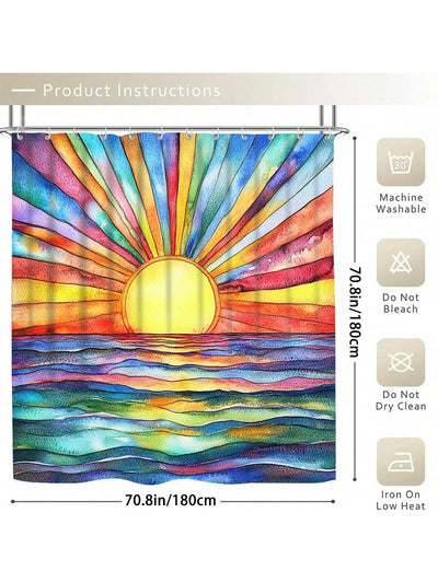 Sun and Ocean Modern Art Bathroom Shower Curtain Set with Accessories