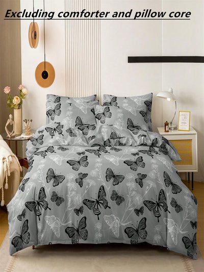 Whimsical Butterfly Print 3-Piece Duvet Cover Set - Soft & Breathable Bedding for All Seasons