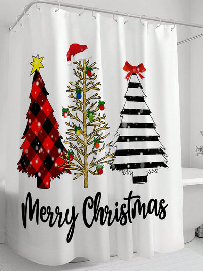 Festive Holiday Cheer: Waterproof Christmas Tree Shower Curtain with Hooks