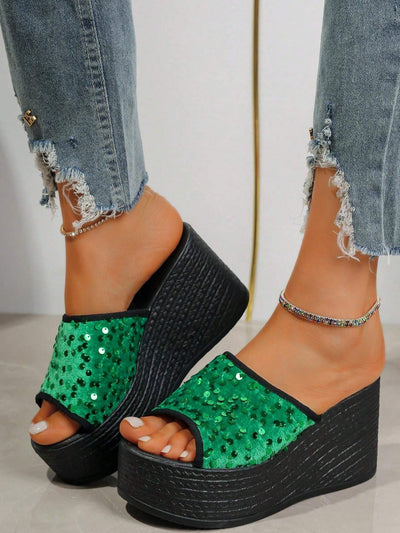 Blue and Purple Sequin Decor Wedge Sandals: Summer Style Statement