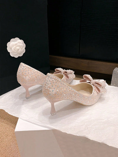 Shimmer & Shine: Holographic Pearl Bow Pointed-Toe Mini High Heels