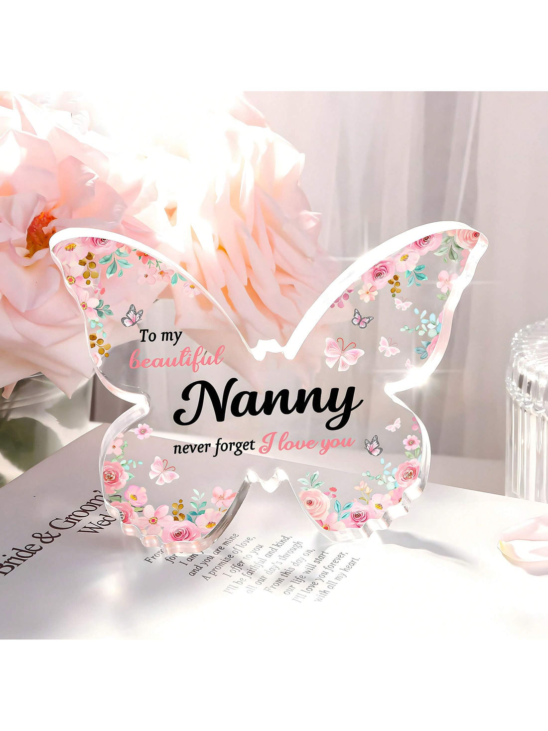 Surprise your grandma with a Beautiful Acrylic Butterfly Plaque, the perfect gift for her special day. This thoughtful and unique present will show her how much she means to you. With its delicate design and heartfelt message, it's sure to bring a smile to her face. (Don't forget the tissue box!)