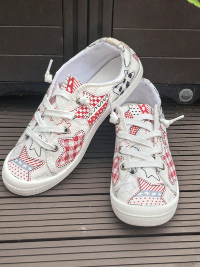 Festive Comfort: Women's Christmas Plaid & Star Print Canvas Sneakers