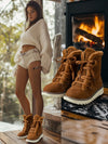 Pink Mid-Calf Snow Boots for Women - Stylish, Warm, Fleece-Lined, and Non-Slip Platform Design