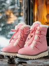 Pink Mid-Calf Snow Boots for Women - Stylish, Warm, Fleece-Lined, and Non-Slip Platform Design