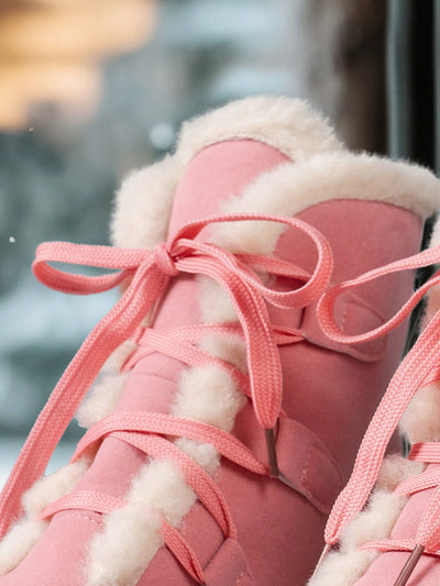 Pink Mid-Calf Snow Boots for Women - Stylish, Warm, Fleece-Lined, and Non-Slip Platform Design