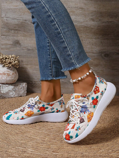 Trendy Country Vibes: New Floral Print Thick Sole Canvas Sneakers