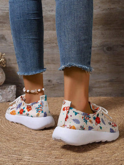 Trendy Country Vibes: New Floral Print Thick Sole Canvas Sneakers