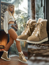 Pink Mid-Calf Snow Boots for Women - Stylish, Warm, Fleece-Lined, and Non-Slip Platform Design