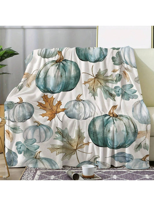 Vintage Watercolor Pumpkin and Maple Leaf Design Blanket - Ideal for Bedroom, Sofa, and Travel - Perfect Halloween Gift