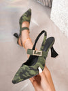 Green Camouflage Rhinestone Decor High Heel Sandals: Elegant Plus Size Women's Summer Mules