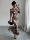 Elegant Leopard Print Mermaid Dress - Perfect for Autumn & Winter