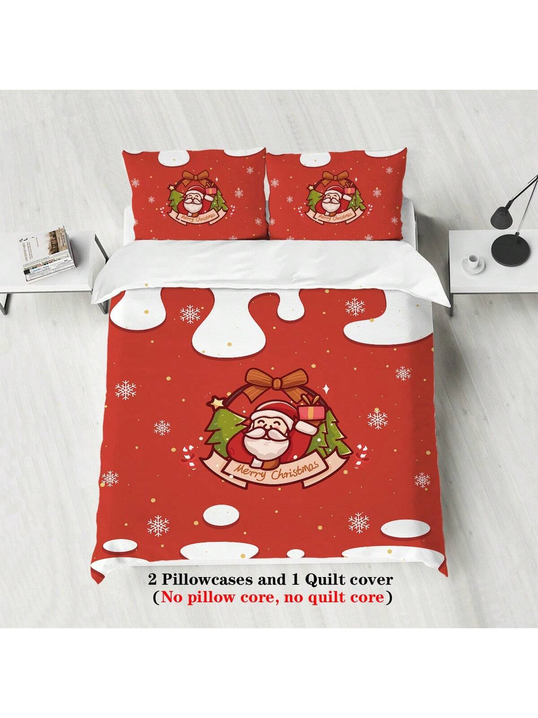 Introducing Cozy Christmas Cheer: the 3-Piece Santa Claus Bedding Set perfect for all seasons. Made with comfort and style in mind, this set will add a festive touch to your bedroom. Made with high-quality materials, it is sure to provide a cozy and comfortable sleep experience.