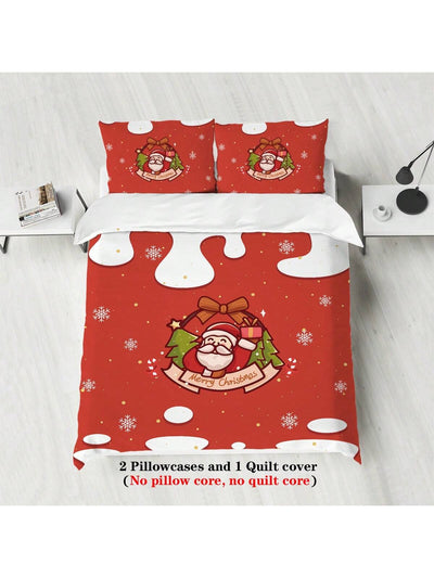 Cozy Christmas Cheer: 3-Piece Santa Claus Bedding Set for All Seasons