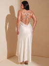 Elegant Plus-Size Summer Dress with Plunging Neckline and Rhinestone Details