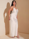 Elegant Plus-Size Summer Dress with Plunging Neckline and Rhinestone Details