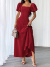 Elegant Summer Solid Square Neck Bishop Sleeve Dress for Women