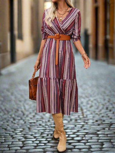 Women's Elegant Striped V-Neck Maxi Dress: Perfect for Spring, Summer, and Autumn