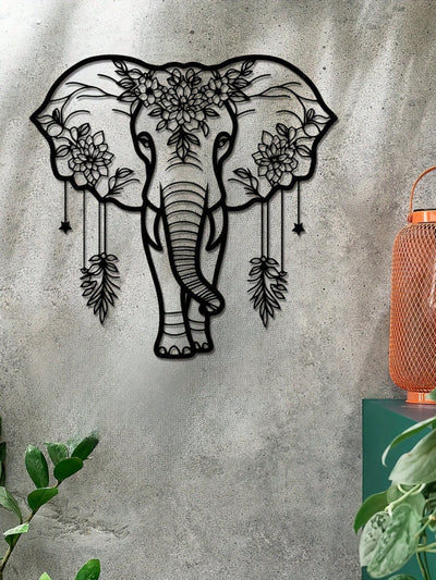 Boho Floral Iron Elephant Wall Art - Unique Home Decor for a Touch of Elegance