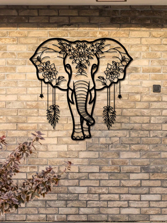 Boho Floral Iron Elephant Wall Art - Unique Home Decor for a Touch of Elegance